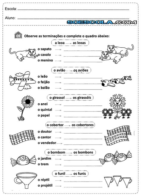 Atividades de plural 1°, 2° e 3° ano do ensino fundamental Plural E Singular, Singular Plural, Education