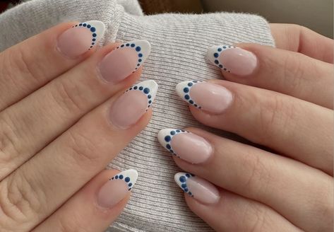 French Tip Nails Blue And White, Bright Blue French Tip Nails, Dot Nail Designs, French Tip Nail Designs, Cute Simple Nails, School Fit, French Nail Designs, Dots Nails, Short Acrylic