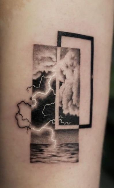 Port Cover Up Tattoo, Floating Tattoo Design, Cloud Forearm Tattoo Men, Stormcloud Tattoo, Coma Tattoo, Thunder Storm Tattoo, Raining Tattoo, Shadow Tattoo Design, Creepy References