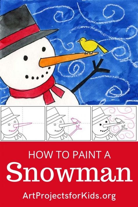 4th Grade Art Projects Winter, Snowman Art Projects For Kids, Paint A Snowman, Drawing Kindergarten, Drawing Calendar, Snowman Coloring Page, Snowman Tutorial, December Art, Snowman Coloring