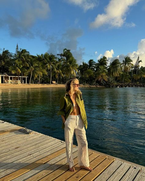 6 Stylish, Beach-Ready Looks That Have Me Dreaming of My Next Holiday Beach Trousers Outfit, Beach Trousers, Camille Charriere, Fendi Eyewear, Lucy Williams, Trouser Outfit, Kitten Heel Sandals, Beach Swim, White Swimsuit