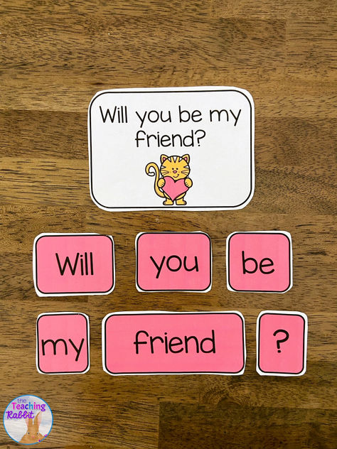 This fun, hands-on sentence building center with a Valentine's Day theme can help your kindergarten students make simple sentences using mixed up words and punctuation marks. At this February literacy center, students arrange sets of words to make sentences. They can use the answer card with a picture to assist them or leave it out, depending on their level. Great for beginning readers and writers, kindergarten and first grade students, and ESL! Sentence Building Activities, Scrambled Sentences, Sentence Scramble, Sentence Building, Language Worksheets, Elementary Teaching, Social Studies Resources, Literacy Stations, Punctuation Marks