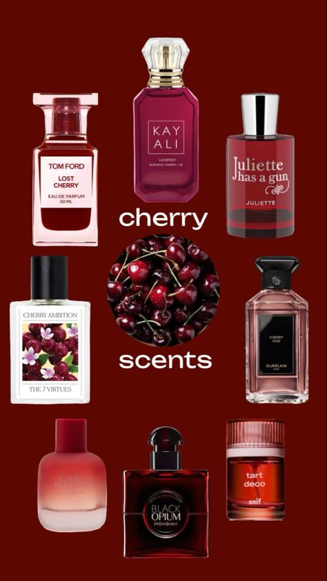 cherry perfume inspo scent #cherry #cherryscent #cherryperfume #perfume #scent #cherryscent #fragrance Cherry Perfume, Cherry Products, Gold App, Perfume Collection Fragrance, Perfume Scents, Cherry Tart, Perfume Lover, Body Skin Care Routine, Fragrance Collection