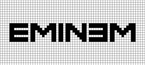 A black on white pixel art template of the old Em-in-em logo introduced in 2000. Album Covers Pixel Art, Pixel Drawing Aesthetic, Music Pixel Art, Pixel Art Logo, Eminem Logo, Spiderman Pixel Art, Graph Paper Drawings, Graph Crochet, Easy Pixel Art