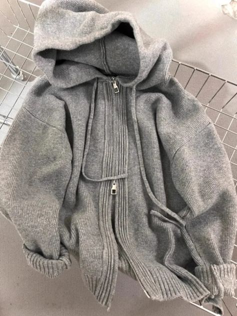 Gray Hooded Sweater Coat Women Spring Autumn Double Zipper Long Sleeve Loose Knitted Cardigans Simple All-matched Hoodies - AliExpress Hooded Sweater Coat, Suede Jacket Women, Vintage Suede Jacket, Matching Hoodies, Womens Jackets Casual, Zippered Cardigan, Zippered Sweater, Estilo Chic