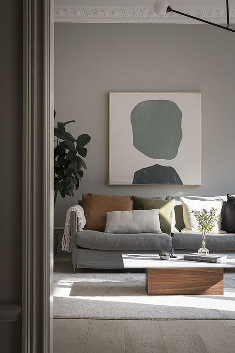 Sofa For Living Room Modern, Grey Paint Living Room, Greige Living Room, Gray Sofa Living, Color Pillows, Greige Walls, Grey Walls Living Room, Grey Sofa Living Room, Small Sectional Sofa