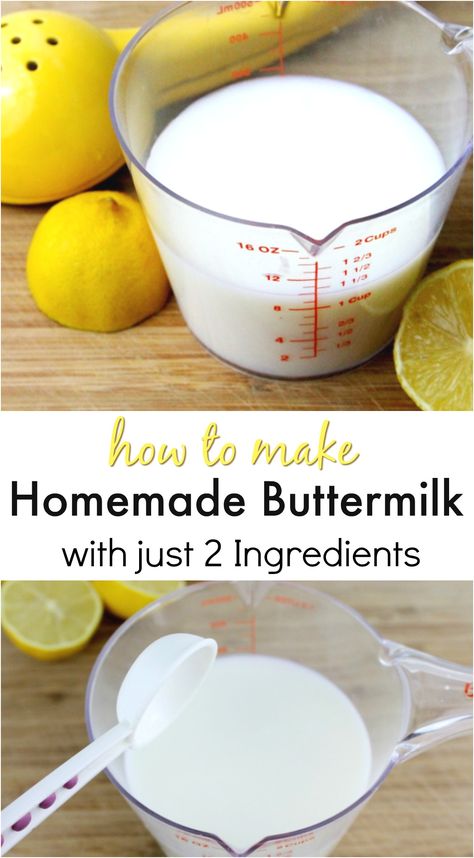 How to make Homemade Buttermilk with just 2 ingredients. This easy made from scratch buttermilk is super easy and quick to make. Buttermilk is great for baking and now you can make it at home.  via @mellisaswigart Milk To Buttermilk How To Make, Buttermilk Diy How To Make, How To Make Butter Milk At Home, How To Make Buttermilk Powder, Buttermilk From Scratch, Making Buttermilk From Milk, Diy Buttermilk How To Make, Buttermilk Substitute How To Make, How To Make Homemade Buttermilk