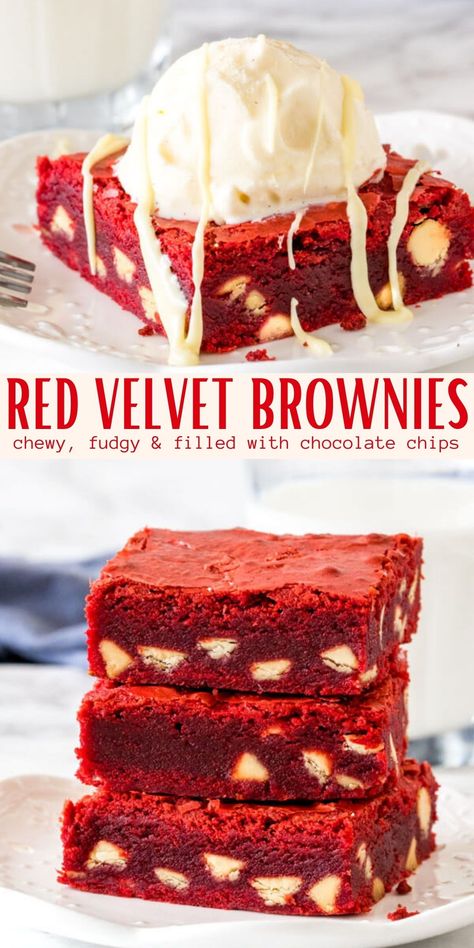 Red Velvet White Chocolate Chip Brownies, Valentine Foods, Redvelvet Brownies, Velvet Brownies, Red Velvet Flavor, Red Velvet Brownies, Brownies Recipe Homemade, Baking Business, Sweet Cravings