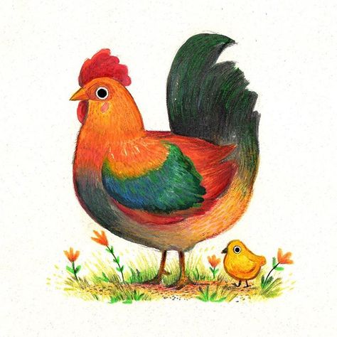 Jasmine Jacobson (@parchmiss_art) • Instagram photos and videos Mexican Rooster Art, Cute Rooster Drawing, Chicken Illustration Cute, Fowl Illustration, Chick Drawing, Chick Illustration, Hen And Rooster, Rooster Illustration, Farm Cartoon