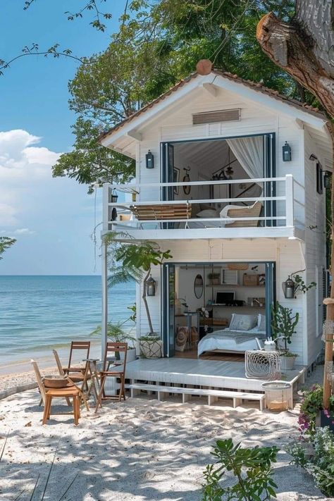 💙🩵💙 Two Bedroom Tiny House, Beach Tiny House, Shed Tiny House, Small Beach Houses, Beachfront House, Luxury Beach House, Beach House Kitchens, Dream Cottage, Tiny House Decor