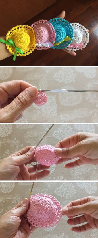 Crochet a Tiny Hat – Pattern – Tutorials & More Tiny Hat, Projek Menjahit, Confection Au Crochet, Crochet Barbie Clothes, Pola Amigurumi, Fun Crochet, Crochet Doll Clothes, Crochet Keychain, Motif Design