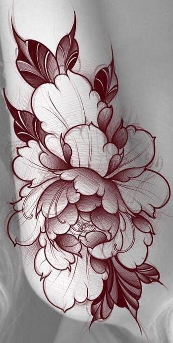 Traditional Flower Half Sleeve, Neo Trad Peony Tattoo, Neo Traditional Peony Tattoo Design, Neotrad Peony Tattoo, Large Peony Tattoo, Asian Flowers Tattoo, Trad Peony Tattoo, How To Draw Peony, Japanese Flowers Tattoo Design