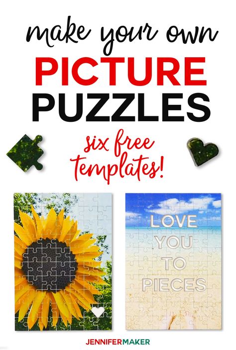 Make personalized picture puzzles on a Cricut with these free templates, including a hidden message puzzle #cricut #puzzle #svgcutfile #diygifts Cricut Puzzle Diy, Cricut Puzzle, Cricut Apps, Cricket Maker, Puzzle Maker, Jennifer Maker, Puzzle Party, Printable Sticker Paper, Maker Ideas