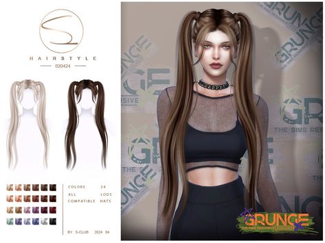 The Sims Resource - Grunge hairstyle ( Double ponytail )020424 Grunge Hairstyle, Double Ponytail, Side Ponytail, Braided Ponytail Hairstyles, All Hairstyles, Pony Hair, Sims Four, High Ponytails, Sims Hair