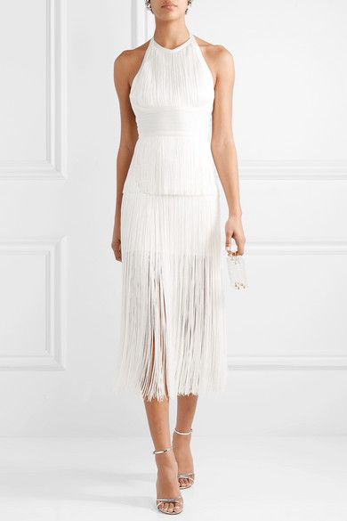 White Fringe Dress, Outfit Ideas For Church, Herve Leger Dress, Gaun Fashion, 파티 드레스, White Fringe, Tassel Dress, Fringe Dress, Famous Fashion