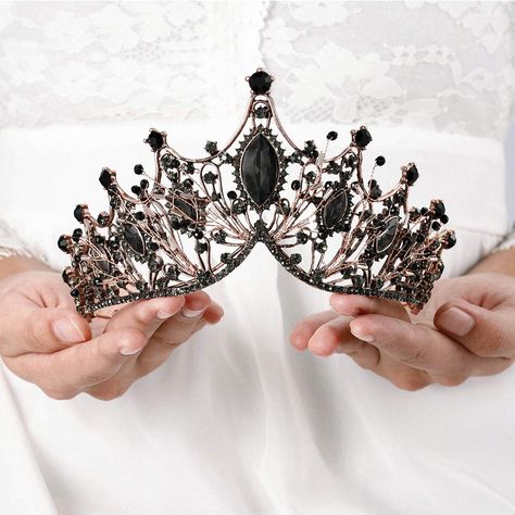 PRICES MAY VARY. Wedding crown approx Size is 3.3inches in height,6.7inches in diameter,individual package.2 hair pins are gave away with the crown. Royal crowns are made of alloy,rhinestone and crystal.Alloy is with diamond look and hard texture for practicality and aesthetics. Bridal crowns tiara created specifically to fit women and girls and perfectly fit in your glamorous hairstyles.Three colors for you choose,black,gold,silver. Rhinestone crowns accessories for women and girls wear when Ch Queen Crowns, Crowns And Tiaras, Baroque Wedding, Crystal Crown Wedding, Rhinestone Costumes, Bride Crown, Crown For Women, Gold Tiara, Black Crown