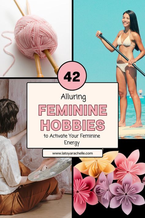 text reads - 42 alluring feminine hobbies to activate your feminine energy Feminine Hobbies, Hobbies List, Hobbies For Women, Woman Looking, Feminine Energy, Divine Feminine, Every Woman, Personal Growth, Hobbies