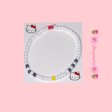 Hello Kitty Seed Bead Bracelet, Hello Kitty Bracelet Clay Beads, Hello Kitty Bracelets, Pulseras Aesthetic, Hello Kitty Bracelet, Small Bead Bracelet, Preppy Bracelets, Manik Manik, Hello Kitty Jewelry