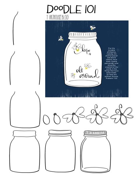 Jar Doodle, Emilie Barnes, Bug Doodles, Doodle 101, Watercolour Journal, How To Doodle, Lightning Bugs, Bujo Doodles, Dibujo Simple