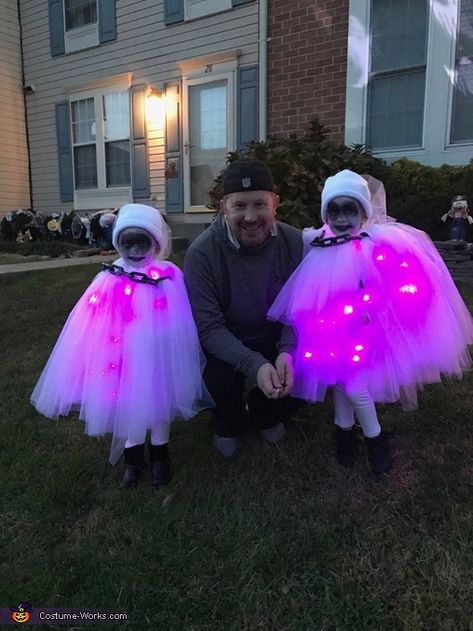 Jaimie: My daughters are wearing these fun little ghost costumes. I was browsing Pinterest for some ghost costume ideas (that’s what my girls said they wanted to be) and saw a... Sibling Ghost Costumes, Ghost Costume For Toddler Girl, Toddler Ghost Costume Girl Diy, Pink Ghost Costume, Kids Ghost Costume Girl, Homemade Ghost Costume For Kids, Toddler Ghost Costume Girl, Diy Toddler Ghost Costume, Girls Ghost Costume