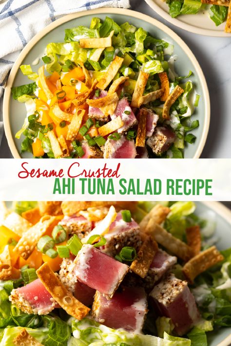 Ahi Salad Recipe, Tuna Steak Salad Recipes, Ahi Tuna Salad Dressing, Ahi Tuna Steak Recipe Seared, Ahi Tuna Dinner, Ahi Tuna Salad Recipe, Tuna Steak Salad, Seared Ahi Tuna Salad, Ahi Tuna Steak Recipe