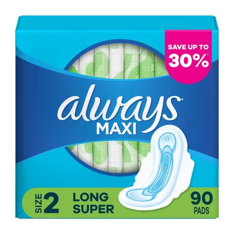 Always Long and Super Maxi Pads with Flexi-Wings Multipack, 90 ct. | BJ's Wholesale Club Always Maxi Pads, Always Pads, Maxi Pads, Feminine Pads, Sanitary Towels, Maxi Pad, Period Pads, Emergency Bag, Bladder Control