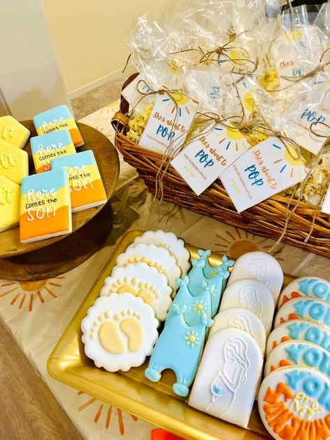 Here Comes The Son Treats, Here Comes The Son Cookies, Summer Baby Shower Themes, Baby 2024, Here Comes The Son, Pregnancy Ideas, Baby Shower Party Themes, Baby Shower Treats