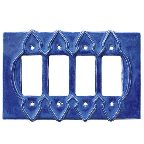 quad rocker plate, light switch plate, light switch cover, creative switch plate, unique, unusual, handmade, GFI Outlet Cover, sapphire blue glaze, Moroccan decor Aqua Stone, Switch Socket, Ceramic Light, Light Switch Plate, Plastic Plates, Light Switch Plates, Switch Plate, Outlet Covers, Switch Covers