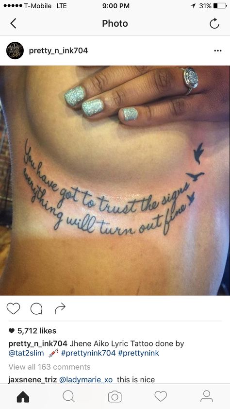 Jhene Aiko Tattoos, Lyrics Tattoo, Pretty Hand Tattoos, Lyric Tattoos, Tasteful Tattoos, Stylist Tattoos, Jhene Aiko, Pretty Tattoos, A Tattoo