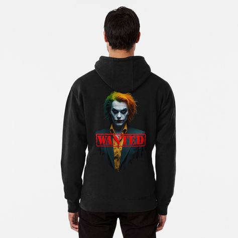 Get my art printed on awesome products. Support me at Redbubble #RBandME: https://www.redbubble.com/i/hoodie/Copy-of-Wanted-Joker-by-SkellArt/164106182.XH4TF?asc=u Pullover Hoodie, My Art, Awesome Products, For Sale, Art