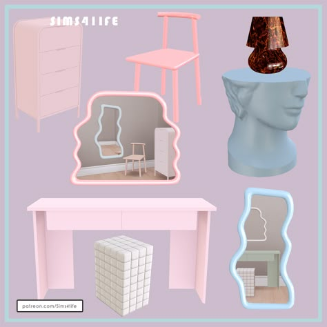 SIMS41ife - Meu set Patreon Sims 4 Influencer, Sims 4 Pastel Cc, Sims41ife Cc, Pastel Interior Design, House Design Aesthetic, Sims Decor, Maximalist Wallpaper, Pastel Danish, Sims 4 Content