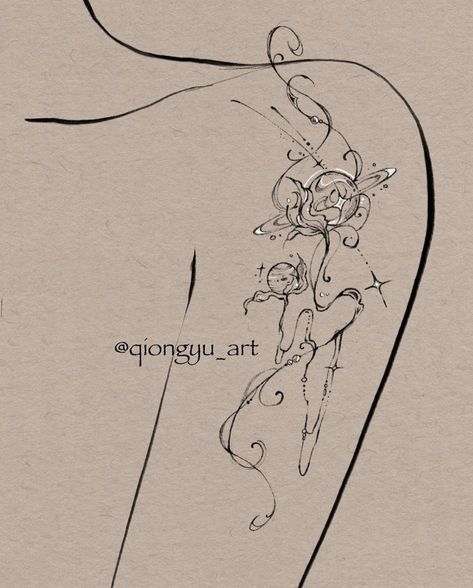 Planet Back Tattoo, Saturn Tattoo, Planet Saturn, Beautiful Flower Tattoos, Bicep Tattoo, Stylist Tattoos, Tattoo Style Drawings, Spine Tattoos, Feather Tattoos