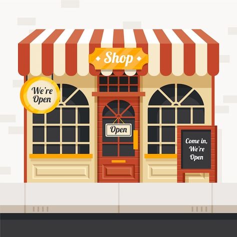 Free vector shop with the sign we are op... | Free Vector #Freepik #freevector #we-are-open #we-are-open-sign #open-sign #we-open Store Facade, Open Sign, Packing A Cooler, Dollhouse Printables, Shop Illustration, Isometric Illustration, Open Signs, Shop Front Design, We Are Open