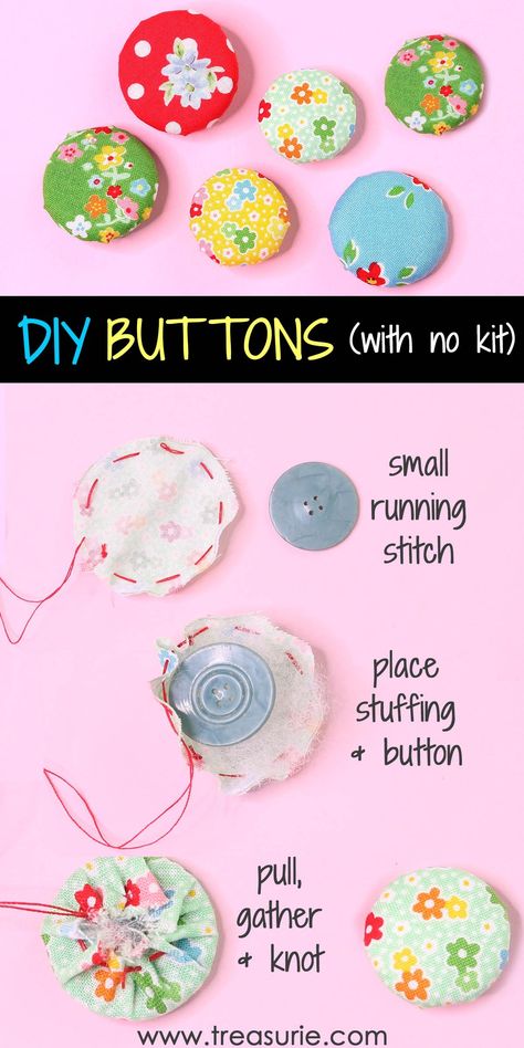 How to Make Fabric Buttons (Without a kit or machine) |TREASURIE Fabric Crafts Diy, Fabric Flower Tutorial, Fabric Buttons, Beginner Sewing Projects Easy, Diy Buttons, Fabric Flowers Diy, 자수 디자인, Button Crafts, Sewing Projects For Beginners