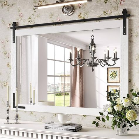 White Rustic Bathroom, Rustic Bathroom Mirror, Wall Decor Mirrors, Rustic Bathroom Mirrors, Bathroom Mirror Vanity, Farmhouse Bathroom Mirrors, Farmhouse Mirror, Farmhouse Mirrors, Rustic Wall Mirrors