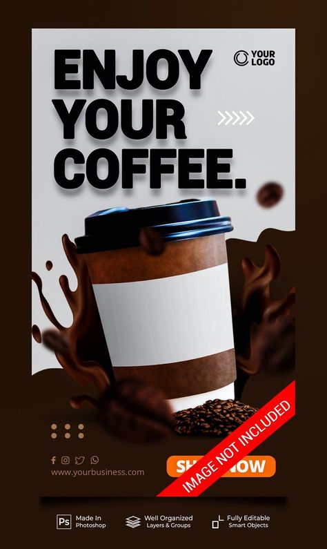 Enjoy your coffee new menu special coffee drink for promotion social media instagram post stories banner template Coffee Landing Page, Coffee Marketing, Drink Cafe, Coffee Social, Restaurant Promotions, Coffee Poster Design, Coffee Market, Christmas Advertising, Special Coffee