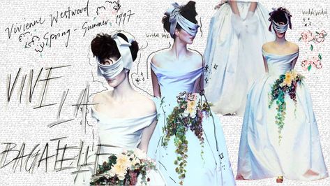 A collage board inspired by a bridal dress featured in Vivienne Westwood's Spring-Summer 1997 "Vive La Bagatelle" collection Vivienne Westwood Bridal, Notebook Wallpaper, Collage Board, Future Trends, A Collage, Bridal Dress, Vivienne Westwood, Bridal Dresses, The Past