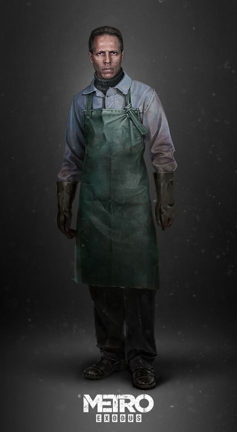 Metro Concept Art, Cyberpunk Medtech, Cyberpunk Male, Shadowrun Characters, Evil Doctor, Metro Exodus, Zombie Army, Post Apocalyptic Art, Doctor Outfit