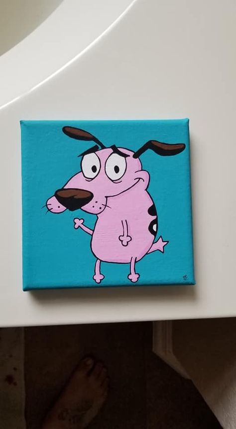 Cartoon Character Paintings On Canvas, Cool Cartoon Paintings, Painting Ideas Cartoon Characters, 90s Cartoon Canvas Painting, Cartoon Canvas Art, Disney Canvas Paintings, Mini Tela, Courage The Cowardly Dog, Cowardly Dog