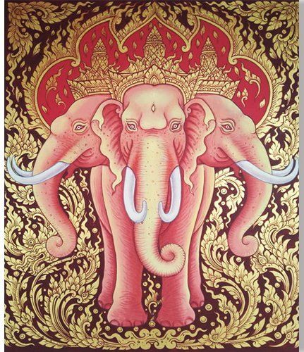 Thai Art Design, Thai Art Painting, Elephant Paintings, Painting Dragon, Painting Peacock, Koi Fish Painting, Elephant Artwork, Thai Elephant, Buddha Art Drawing