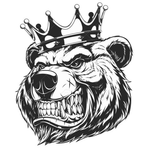 Custom Patch, Grizzly Bear, Vector Illustration, Log In, Crown, Log, Black