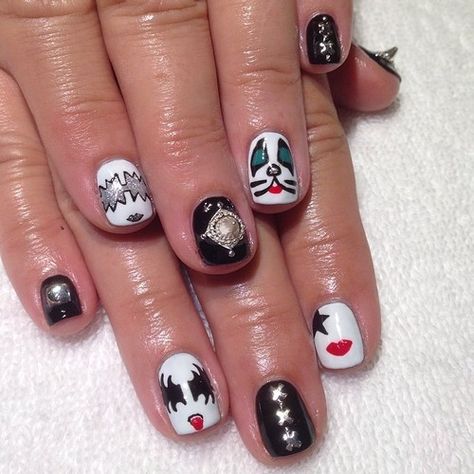 Kiss Band Nails, 80s Nails, Music Nails, Rock Nails, Band Nails, Kiss Nails, Nice Nails, Kiss Band, Street Nails