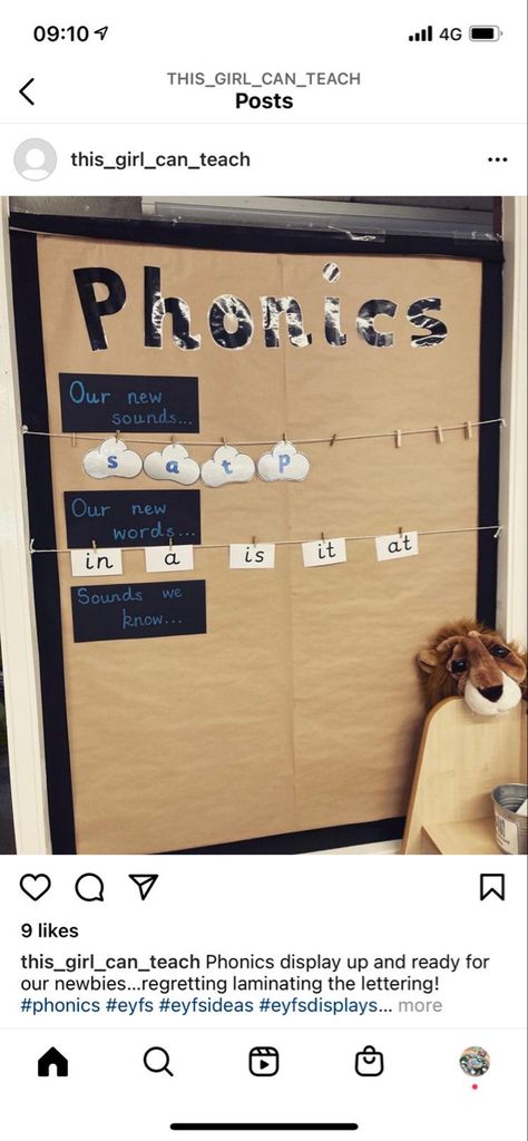 Phonics Display Board Eyfs, Interactive Phonics Display, Literacy Display Year 1, Reception Literacy Activities, Eyfs Writing Display, Phonics Working Wall, Word Of The Week Display, Fs1 Classroom Ideas, Phonics Board Display