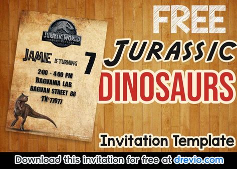 Roarrr!!! It's Jurassic park! back to Jurassic era, you can celebrate your birthday with our free printable Jurassic park Dinosaurs invitation template.  Wait, we have Jurassic world : Fallen Kingdom invitation too! You can get it for free too, for y Jurassic Park Dinosaurs, Jurassic World Birthday, Jurassic Park Birthday Party, Prehistoric Party, Jurassic Park Birthday, Birthday Party Invitations Free, Birthday Party At Park, Zoo Birthday Party, Vintage Invitation