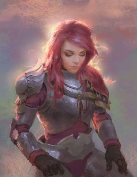 long red hair #MerMay knight. Mouth Slightly Open, Female Paladin, Full Body Portrait, Body Portrait, Kid Hair, Female Armor, Heroic Fantasy, Flowing Hair, Female Knight