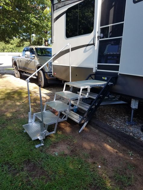 RV-CO Manufacturing LLC Rv Site Ideas, Permanent Rv Site Ideas, Covered Porch Ideas, Porch For Camper, Outside Steps, Rv Cover, Rv Sites, Rv Trailers, 5th Wheels