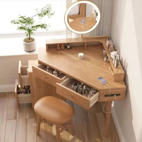 Beautiful corner dressing table Organic House Design, Dressing Table Design Bedrooms, Corner Dressing Table, Dressing Table Design, Diy Halloween Decor, Diy Wooden Projects, 2x4 Furniture Plans, Modern Farmhouse Kitchens, Diy Furniture Table