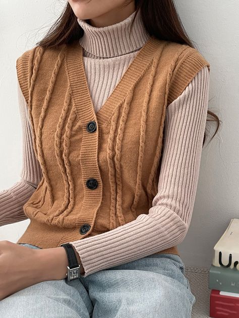 DAZY Cable Knit Sleeveless Cardigan | SHEIN USA Sweater Vests, Sweater Vest Women, Sleeveless Cardigan, Women Sweater, Sweater Vest, Cardigans For Women, Cable Knit, Men Sweater, Sweaters For Women