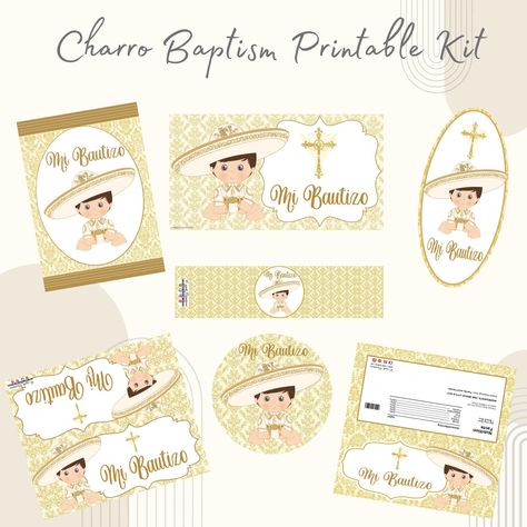 Charro Decorations For 15 White And Gold, Bautizo Ideas Decoracion Charro, Charro Bautizo Treats, Charro Theme Bautizo, Charro Baptism Centerpieces, Charro Baptism, Charro Theme, Candy Bar Labels, Bag Topper