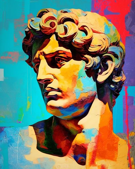 Greek God Pop Art Watercolor Greek Mythology, Greek Artwork Paintings, Abstract Greek Art, Ancient Greek Art Paintings, Greek Inspired Art, Greek Mythology Art Oil Paintings, Greek Pop Art, Greek God Painting, Greek Statue Painting